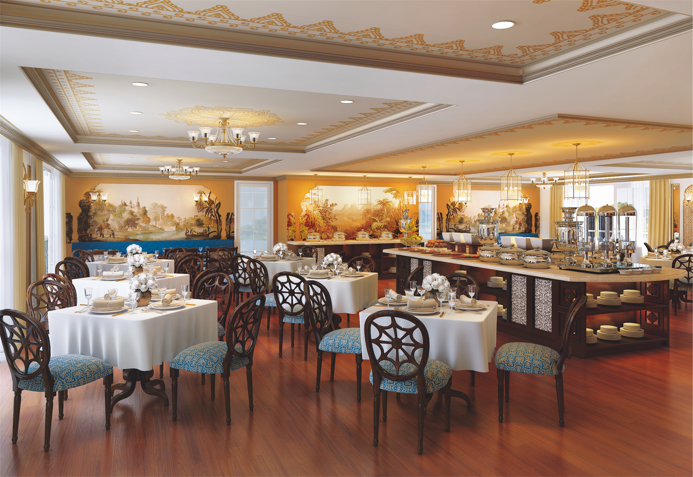 UNIWORLD Boutique River Cruises Ganges Voyager II Interior East India Dining Room 2.jpg